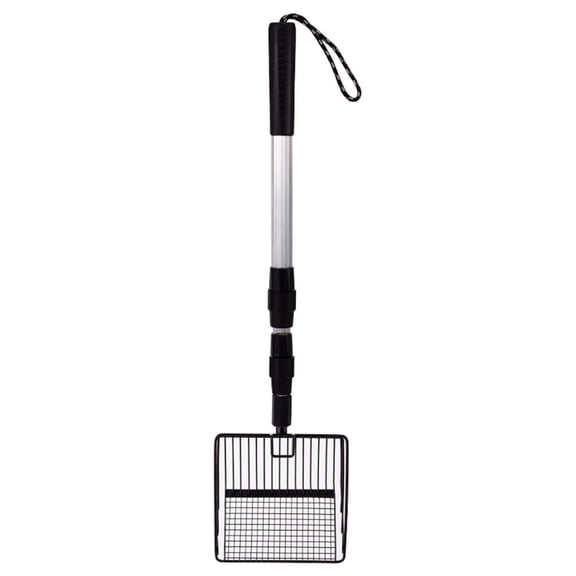 Long Handle Metal Cat Litter Scoop with Telescopic Aluminum Pole, Extendable 22"- 42" Heavy Duty Sifter, Adjustable Non-Slip Pooper Scooper for Large Litter Boxes and Back-Saving Cleaning
