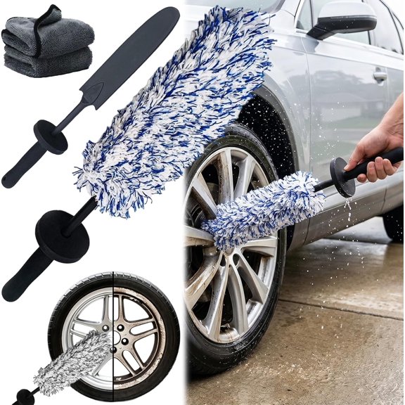 Long Handle Microfiber Wheel Brush, Non-Scratch, for Rim and Wheel Barrel