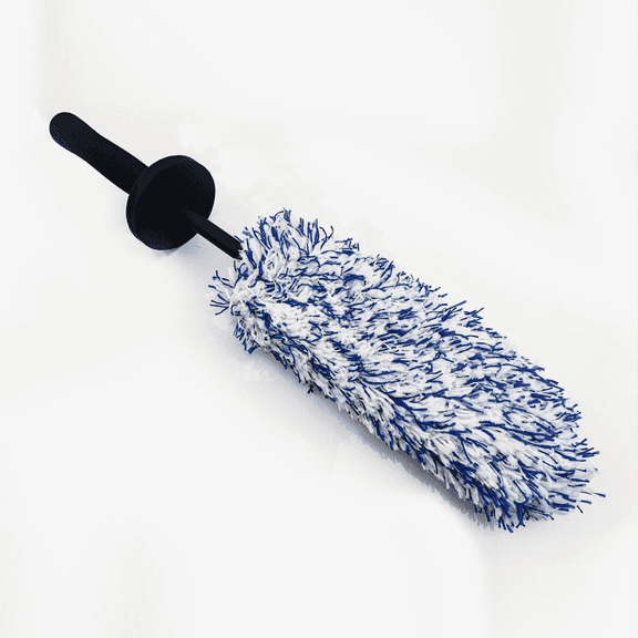 Long Handle Microfiber Wheel Cleaning Brush, Soft Rim Brush for Car Wheels, Spokes & Tight Spaces, Black/Blue, No Scratch, for Auto Detailing