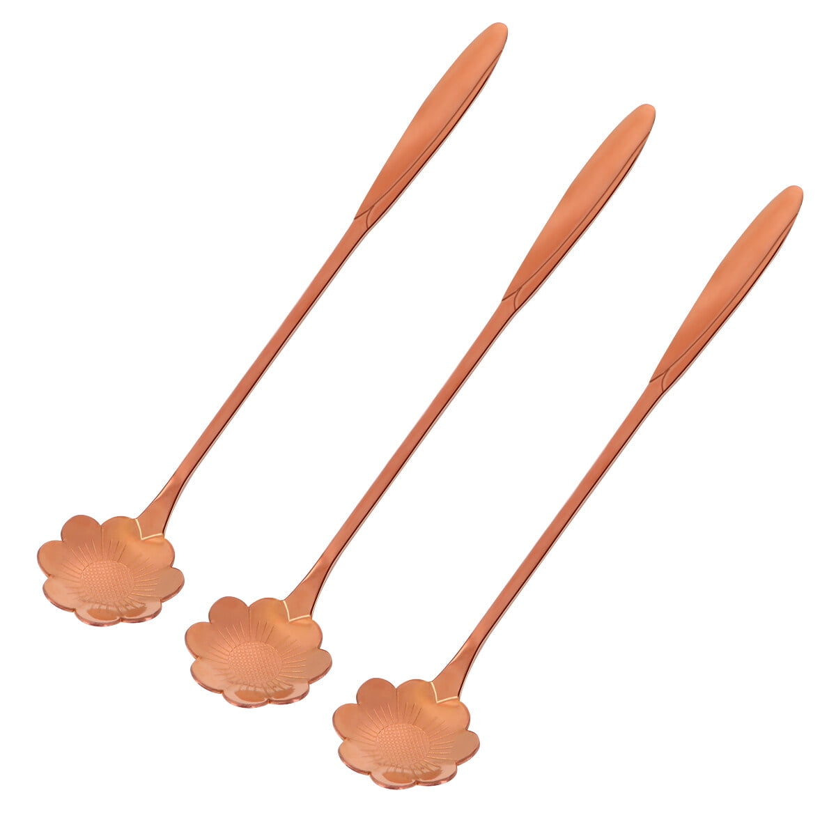 Long Handle Mixing Spoons, 3 Pcs Stainless Steel Spoons Creative Long Handle Petal Shaped Heads