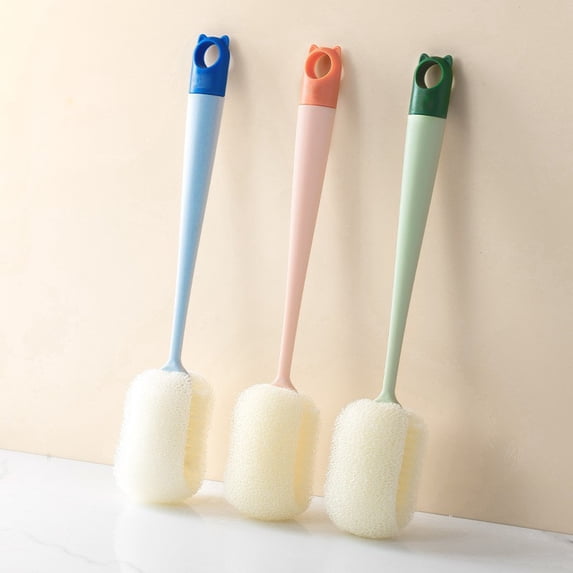 Long Handle Natural Loofah Cup Brush, Eco-friendly Loofah Pulp Bottle Scrub Brush, Cleaning Brush for Washing Cups Mugs Bottles, Kitchen Dish Brush for Water Bottles Tumblers, Pink