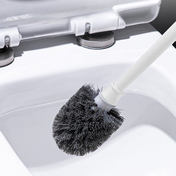 Long Handle Plastic Toilet Brush 17.7 Inch, Stiff Bristle Bathroom Cleaning Tool, Household Toilet Scrubber with Hanging Loop, White