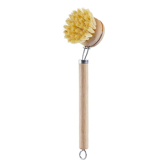 Long Handle Pot Brush, Replaceable Natural Horsehair and Sisal Palm Bristles, Solid Wood Handle, Deep Pot and Dish Cleaner, Eco-Friendly Durable Kitchen Brush