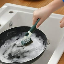 Long Handle Pot Cleaning Brush with Automatic Soap Dispenser | Splash-Proof Design | Replaceable Soft & Hard PET Scrubbers | Dish Brush for Kitchen Cookware & Countertops