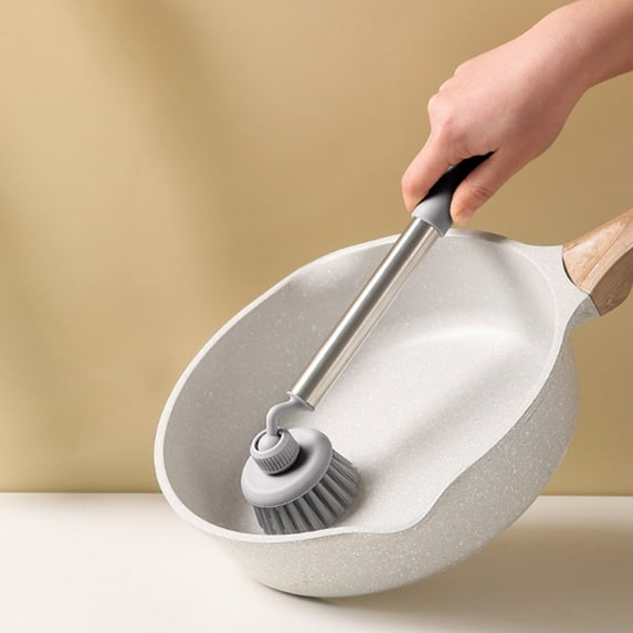 Long Handle Pot Cleaning Brush with 360 Rotating Head | Large Size Gentle on Cookware | Multi-Functional Kitchen & Bath Scrub Brush | 1 Pack