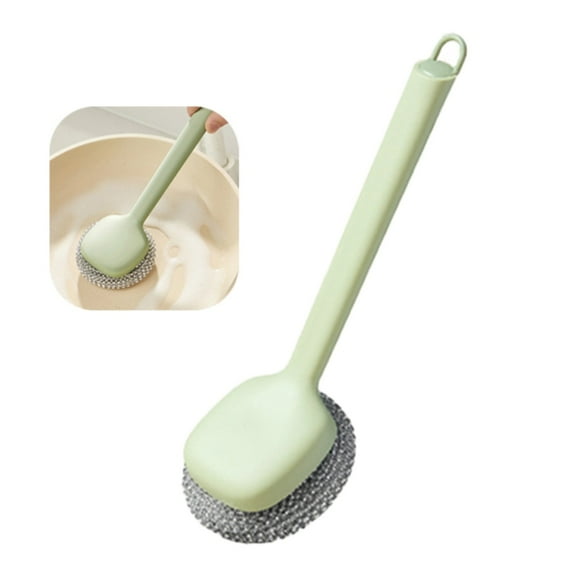Long Handle Pot Scrubber Brush with Detachable Steel Bristles for Deep Cleaning Pots Pans and Kitchen Sink Choose White or Green 9.25x2.55 inch