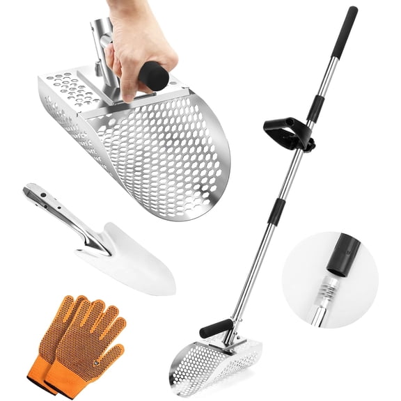 Long Handle Sand Scoop, Stainless Steel Shovel Scoop for Metal Detecting for Adults, Shovel Underwater Treasure Hunting, Adjustable Length, Handheld with Long Steel Handle Pole Design
