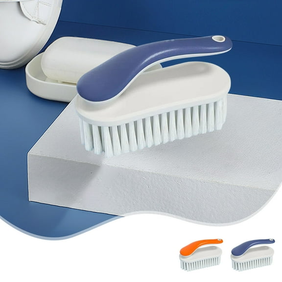 Long-Handle Shoe Brush | Microfiber Soft Bristles | Removable Head | Non-Slip Plastic Handle | Gentle Stain Removal | Blue or Orange | 13.5x7x5.5cm | 1 Pack