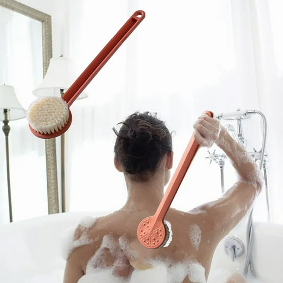 Long Handle Shower Brush,Soft Bristle Back Scrubber with Hanging Design and Ergonomic Grip,Deep Cleaning Bath Brush for Exfoliating Skin and Relaxing Body Care in Bathroom or Spa-Free Size