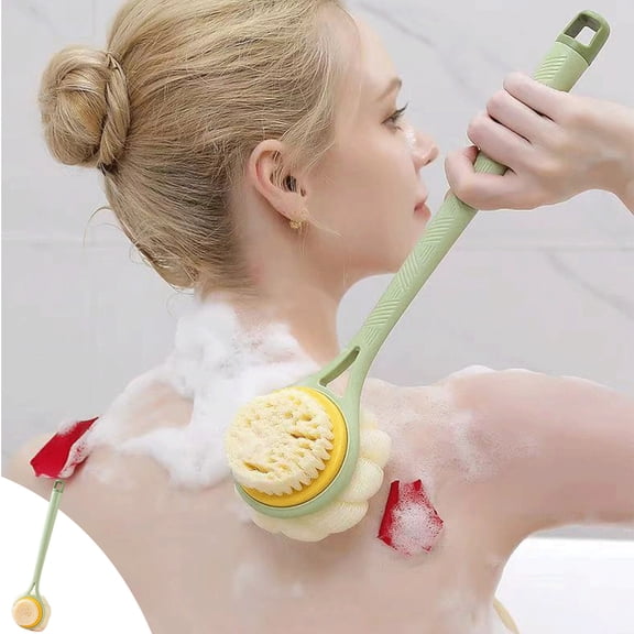 Long Handle Shower Brush with Soft Nylon Bristles, Double-Sided Body Exfoliating Back Scrubber for Gentle Skin Cleansing and Improved Circulation, 1 Pack