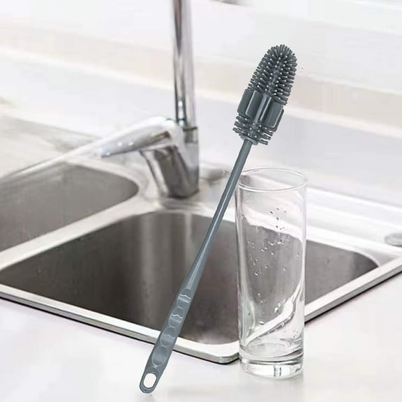 Long Handle Silica Gel Cup Brush, 18-Inch Bottle Cleaning Brush for Baby Bottles, Tall Tumblers, Kettles and Narrow Mugs, Multi-Purpose Scrub Brush with Ergonomic Grip