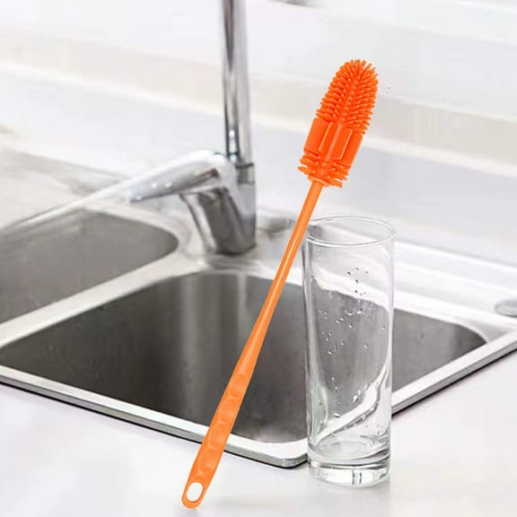 Long Handle Silica Gel Cup Brush,Multipurpose Bottle Cup Cleaning Brush Ergonomic Handle Efficient Scrubbing Bristles,Suitable for Kitchen Glasses Coffee Cups Water Bottles Home Use-Free Size