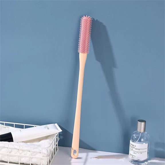 Long Handle Silicone Foot Brush Toe Seam Cleaner Massager With Foot File For Seniors Elderly Shower Scrubber（3*40Cm）