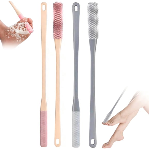 Long Handle Silicone Foot Cleaning Brush, 15.7 Inch Toe Gap Cleaner with Soft Rubber Scrubber, Exfoliating Foot Brush for Shower, Seniors Men Women