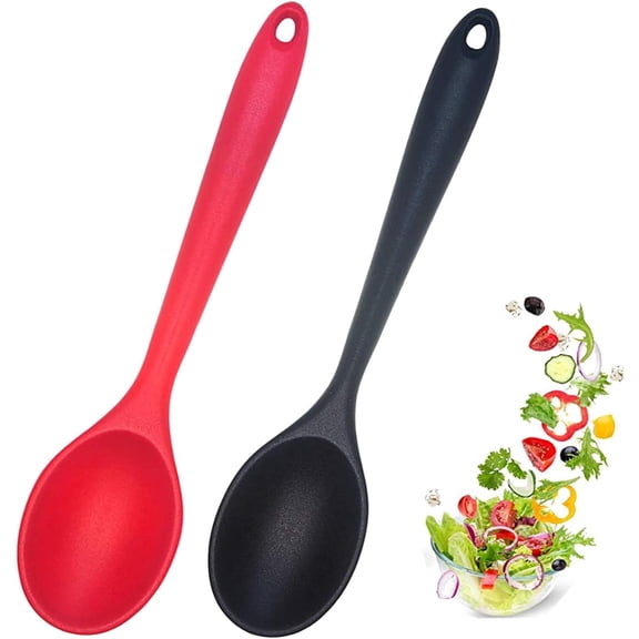 Long Handle Silicone Non-stick Mixing Spoon 2pcs, Heat Resistant, Kitchen Cooking Stirring Serving Spoons