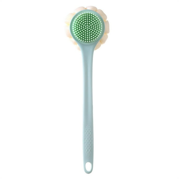 Long Handle Soft Bristles Bath Brush with Massage Beads, 18" Back Scrubber with Soft Nylon Bristles & Exfoliating Loofah, Hanging Lanyard