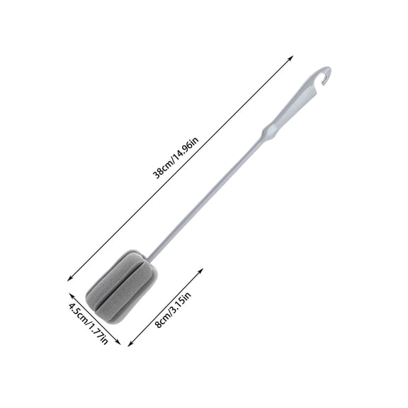 Long Handle Sponge Bottle Brush | Gray Cleaning Brush for Water Bottles, Cups & Infant Bottles | Soft Sponge Head & Plastic Handle | Hanging Design for Easy Storage
