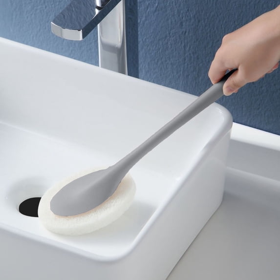 Long Handle Sponge Cleaning Brush for Bathroom Kitchen Tile Floors with Replaceable Head 2-Pack