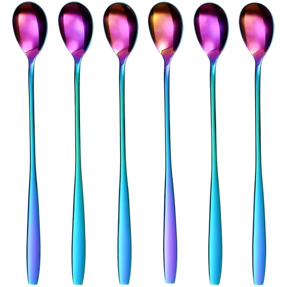 Long Handle Spoon, Coffee Blender, 19.3cm Iced Tea Spoon, High Quality Stainless Steel Iced Tea Spoon for Mother's Milk Tea Mix Cocktail Stir Coffee Milkshake Cold Drink, 6 Piece SetRegenbogen