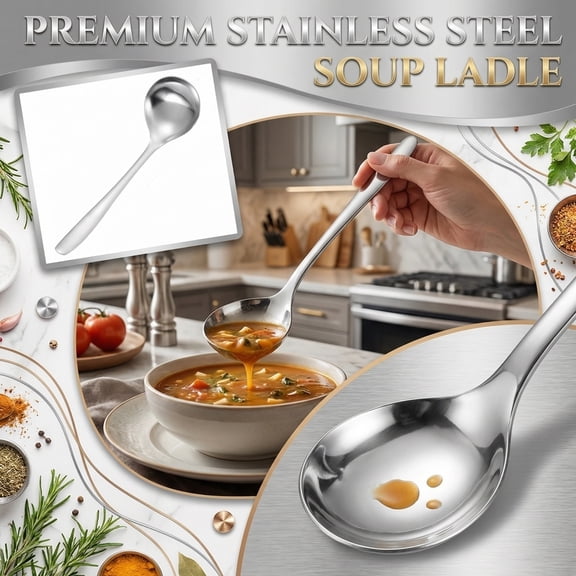 Long Handle Spoon Stainless Steel Large Head Thickened Soup Ladle for Cooking Stirring Mixing Dining Mirror Polished Finish Durable Silverware Tool Style B#301