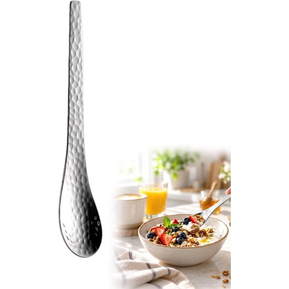 Long-Handle Stainless Steel Dessert Spoon No Bend 316 Deep Bowl Spade | Ice Cream Shovel with Long Ergonomic Handle Coffee Stirrer Iced Tea Mixing Utensil Tall Glass Jar Mirror Polished Flatware
