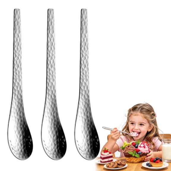 Long Handle Stainless Steel Dessert Spoon No Bend 316 Deep Bowl Spade, Mirror-Polished Finish for Desserts, Ice Cream, Coffee