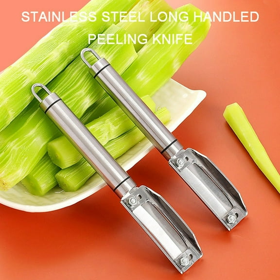 Long Handle Stainless Steel Vegetable Peeler | Multi Functional Scraper Tool for Fruits & Melons | Ergonomic Kitchen Utensil for Easy Peeling