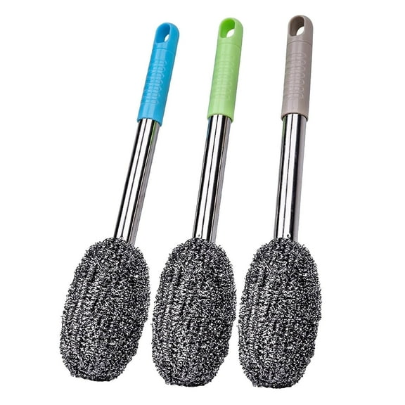 1xLong Handle Steel Wire Ball,Stainless Steel Ball Brush for Pot, Bottle and Closestool,Long Handle Steel Wire Ball, Bold and Thickened,Heavy Duty Kitchen Cleaning Tools,Silver,12.59x4.33"