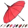 thumbnail image 1 of Long Handle Sun Umbrella, Retro Pagoda Parasol Umbrella, UV Protection Umbrella with Hook Handle for Photo Prop Decoration, 1 of 10