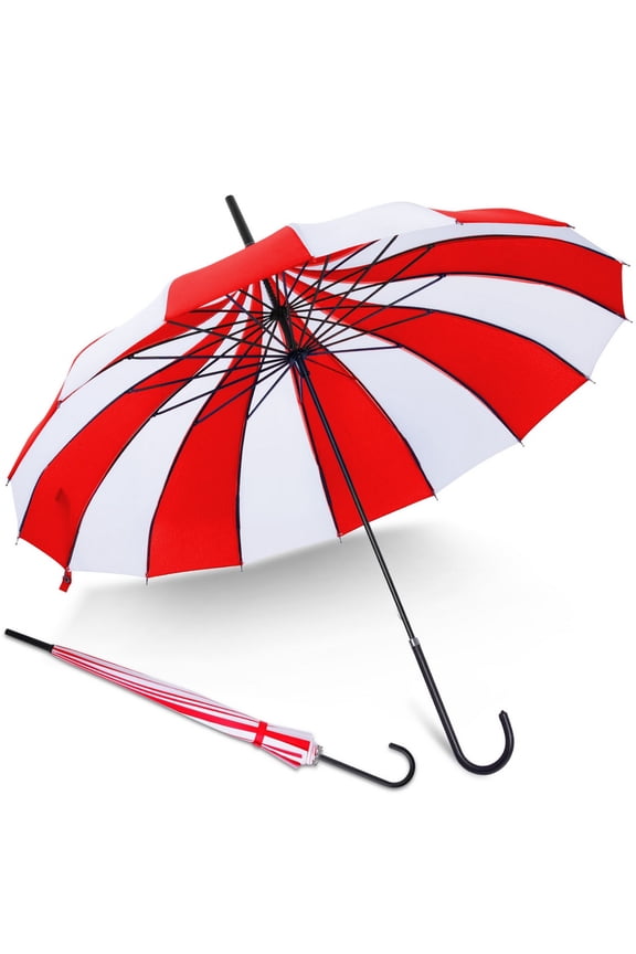 Long Handle Sun Umbrella, Retro Pagoda Parasol Umbrella, UV Protection Umbrella with Hook Handle for Photo Prop Decoration