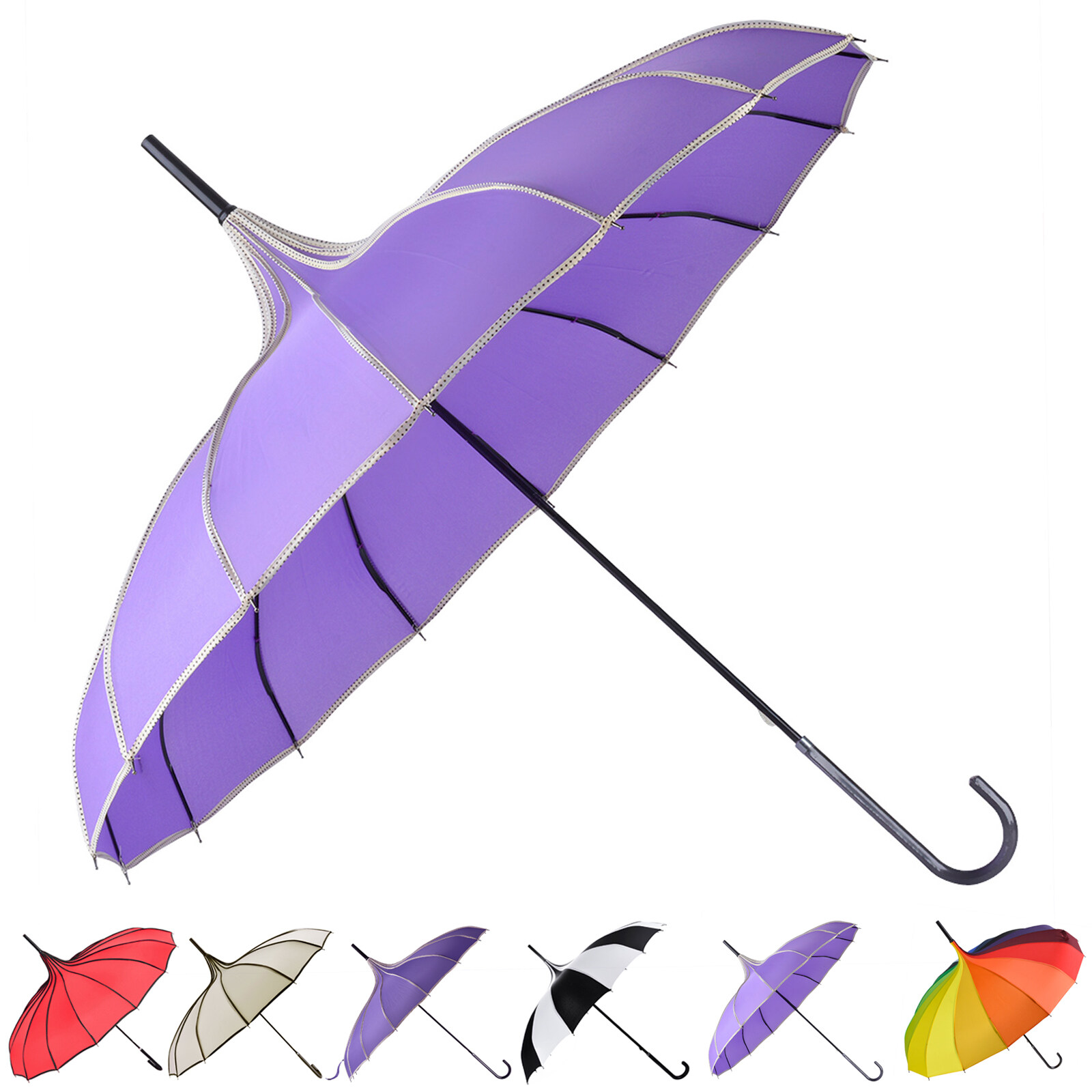 Long Handle Sun Umbrella, Retro Pagoda Parasol Umbrella, UV Protection