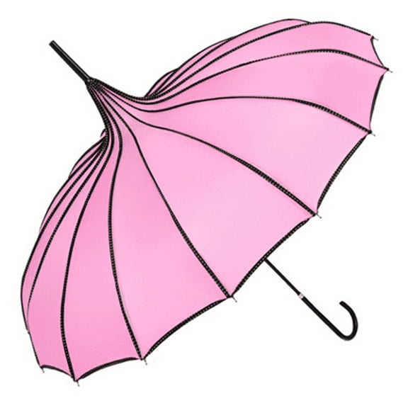 Long Handle Sun Umbrella, Retro Pagoda Parasol Umbrella, UV Protection Umbrella with Hook Handle for Photo Prop Decoration