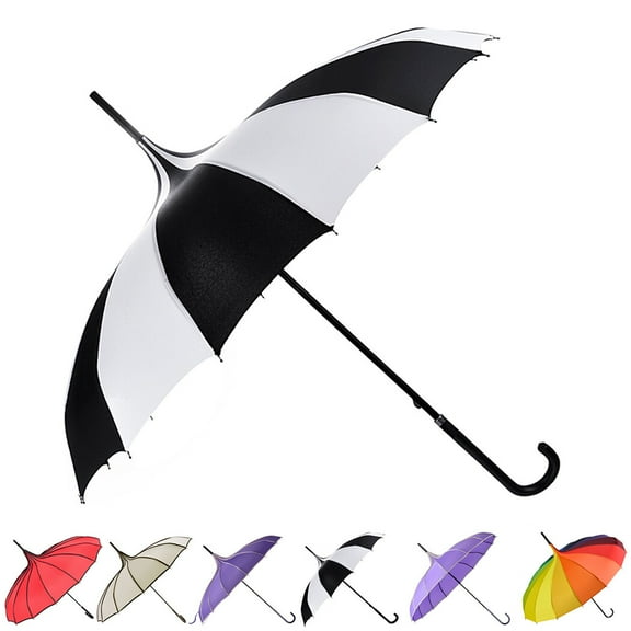 Long Handle Sun Umbrella, Retro Pagoda Parasol Umbrella, UV Protection Umbrella with Hook Handle for Photo Prop Decoration