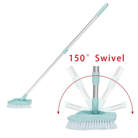 Long Handle Sweeper Cleaning Brush Floor Scrub Brush Extendable Handle Broom Floor Scrub Brush Swivelled Multi-Angle Brush with Adjustable Long Handle,Stiff Bristle Grout Brush