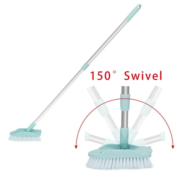 Long Handle Sweeper Cleaning Brush Floor Scrub Brush Extendable Handle Broom Floor Scrub Brush Swivelled Multi-Angle Brush with Adjustable Long Handle,Stiff Bristle Grout Brush