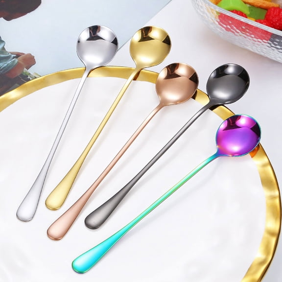 Long Handle Tea Spoon Stainless Steel Coffee Mixing Spoons Teaspoon for Mixing, Cocktail Stirring, Coffee, Milkshake, Cold Drink, 7.4 Inch