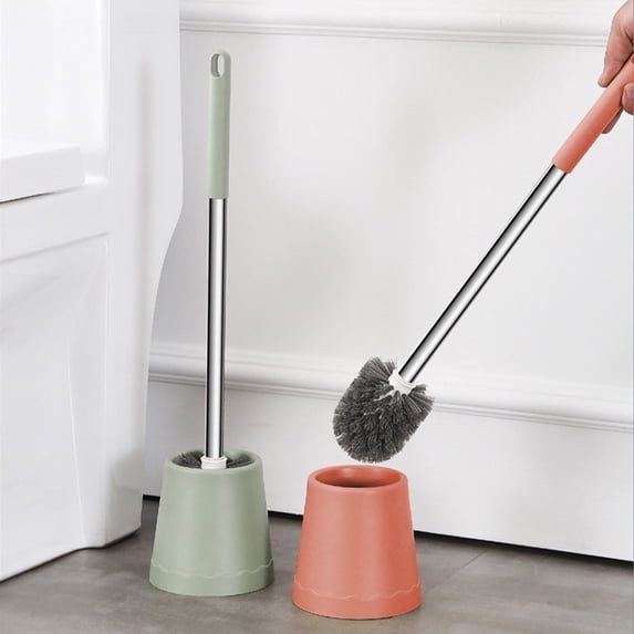 Long Handle Toilet Bowl Brush with Compact Holder, Sturdy Toilet Cleaner Brush Set for Bathroom, Deep Cleaning Toilet Scrubber with Storage Base, Space-Saving Bathroom Cleaning Brush, 22*5in, Orange