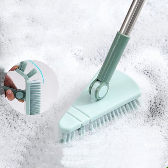 Long Handle Tub Tile Scrubber, Stiff Bristles Cleaning Brush & Sponge with Extendable Pole, Rotatable Detachable Scrub Brush for Kitchen Shower Bathtub Floor