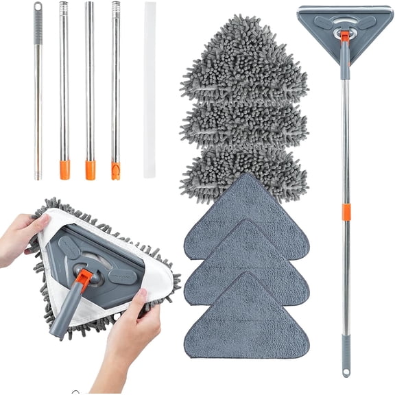 Long Handle Wall Mop & Baseboard Cleaner - Multi-Surface Dusting Tool for Walls, Floors, Baseboards Wet/Dry Cleaning with Adjustable (Home Kitchen Use)
