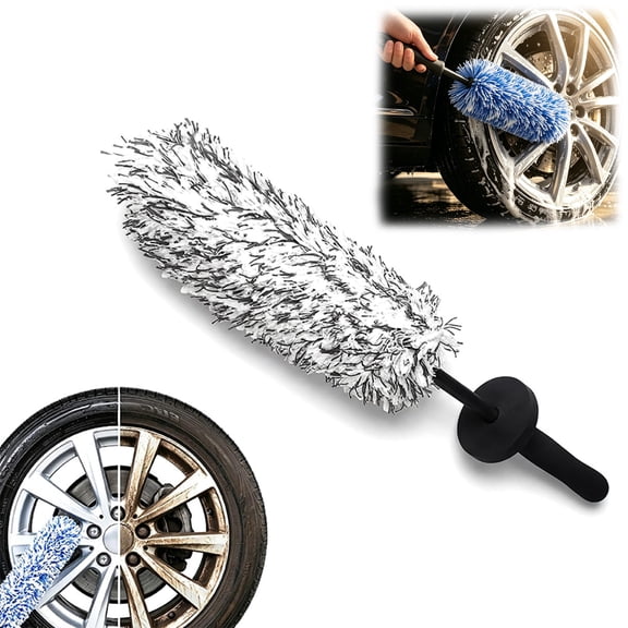 Long Handle Wheel Brush – Microfiber Car Duster Rims Cleaning Tool Interior(Black)