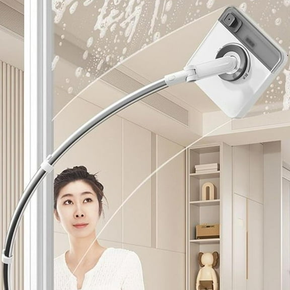Long Handle Window Cleaner Adjustable Extension Pole Tool With Rotating Head & Scraper For Effortless Glass & Tile Surfaces Home Maintenance(White)