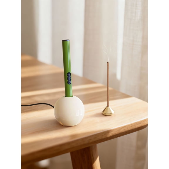 Long Handle Windproof Igniter for Kitchen Gas Stove and Incense, Electric Lighter for Candles and Grill, Safe USB Rechargeable Lighter@100, Beige