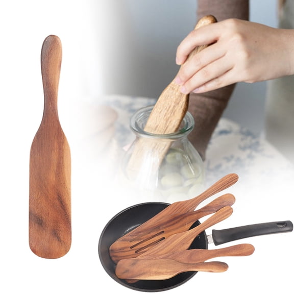 Long Handle Wooden Mixing Spatula for Baking, Slender Scraper Tool for Jars Bowls, Non-Scratch Dough Blender Stirrer, Natural Unfinished Wood Stirring Stick for Sauces Batters, Small, By Harlik