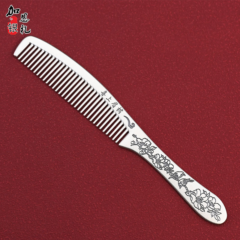 999 Pure Silver Comb with Enamel Snowflake Design, Handmade Silver Hair Comb & Long Handled 999 Sterling Silver Comb Gift for Mother main image 4