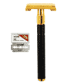 thumbnail image 1 of Long Handled Butterfly Opening Safety Razor For Men + 5 Shaving Blades (4 Inch), 1 of 6