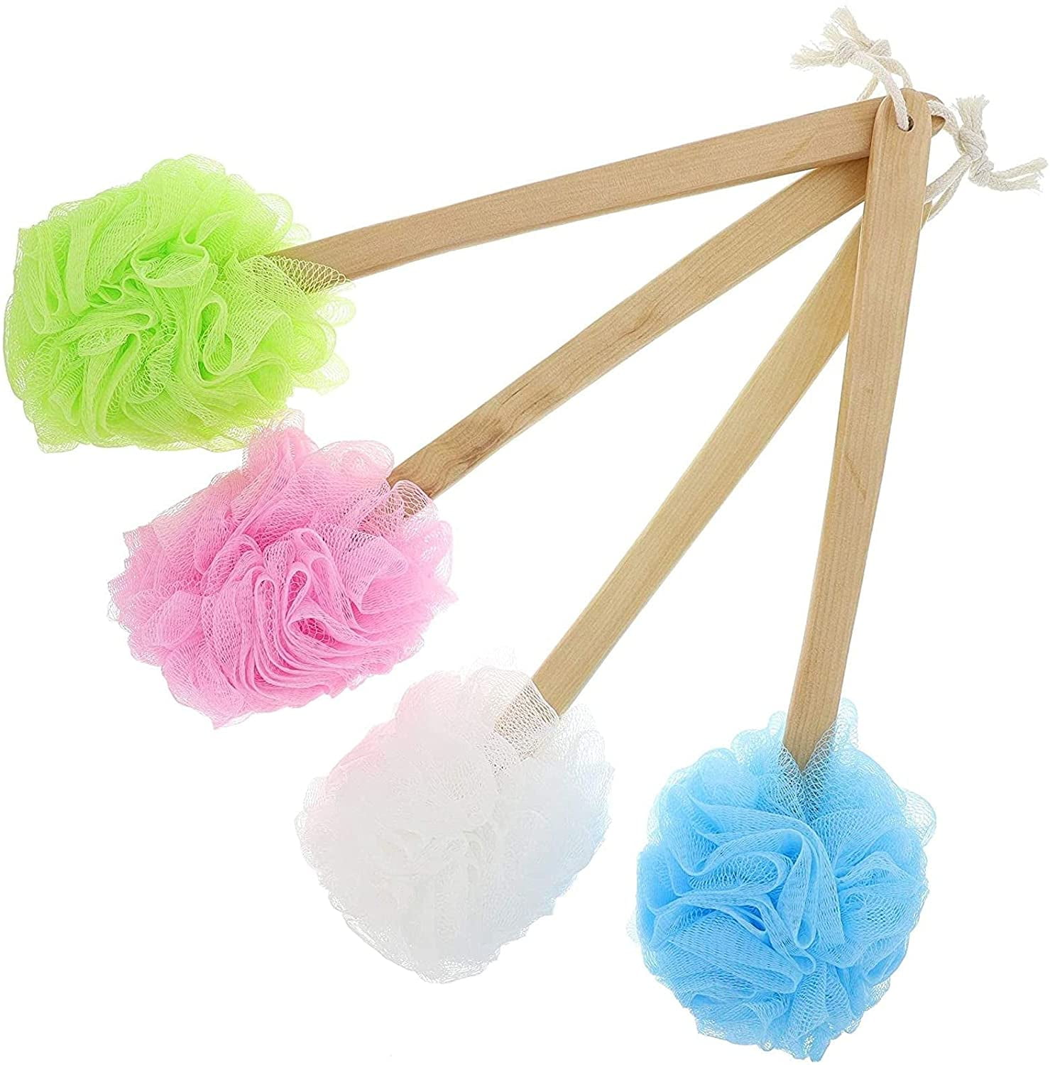 Long Handled Loofah on a Stick Body Back Scrubber, Bath Sponge (4 ...