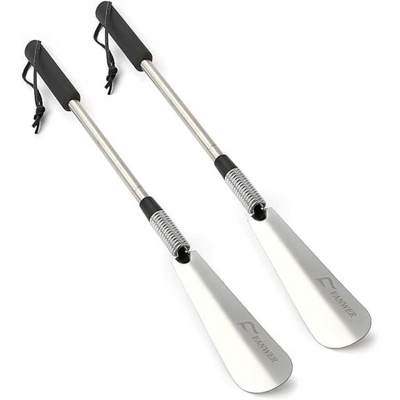 Long Handled Metal Shoe Horn Set of 2, Adjustable (16" to 31") Shoe Lifter for Men, Women Seniors and Kids Spring Design It Can Be Applied to Different Heights People