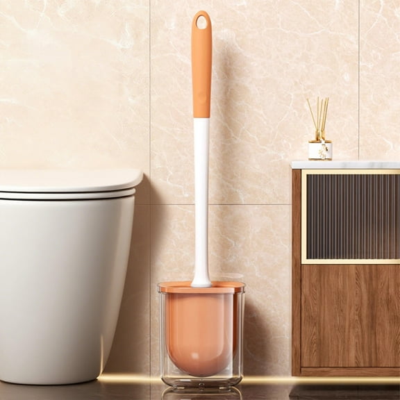 Long-Handled Round Head Toilet Brush Wall-Mounted with Base,Soft Durable Bristles Thorough Cleaning No Dead Angles,Ergonomic Sanitary Design for Home and Bathroom Toilet Surfaces-Free Size