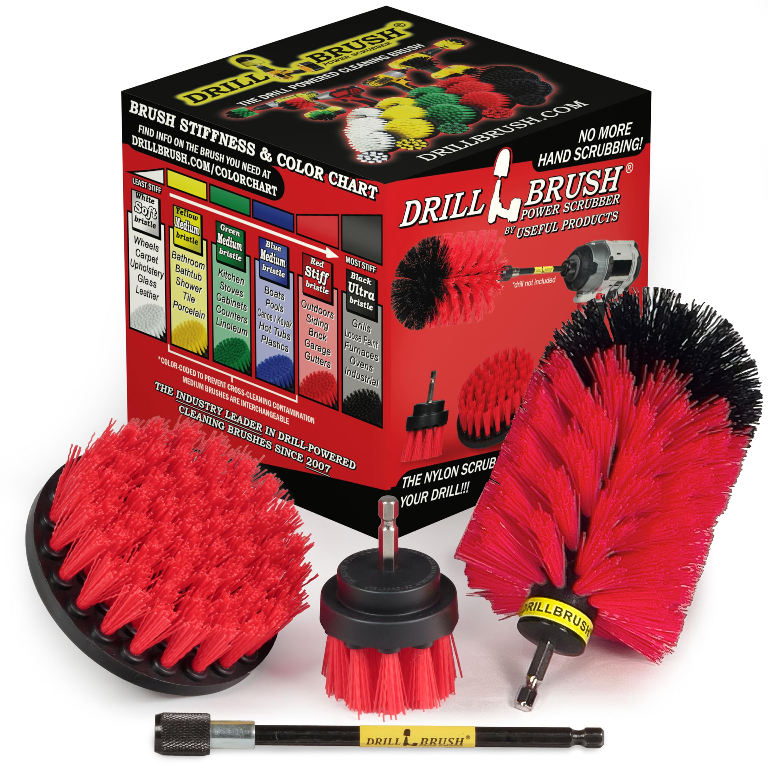 Long Handled Scrub Brushes for Cleaning - Outdoor Power Scrubber Brush - Concrete, Patio, Wood, Deck, and Brick Cleaner Brush Set - Hard Bristle Scrub Brushes - Household Cleaning Floor Scrubber