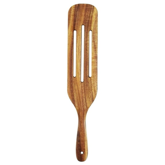 Long Handled Spatula Teak Wood Stirring Mixing Non Stick Kitchen Cookware Ergonomic Grip Comfortable for Frying Baking Multipurpose Easy Clean
